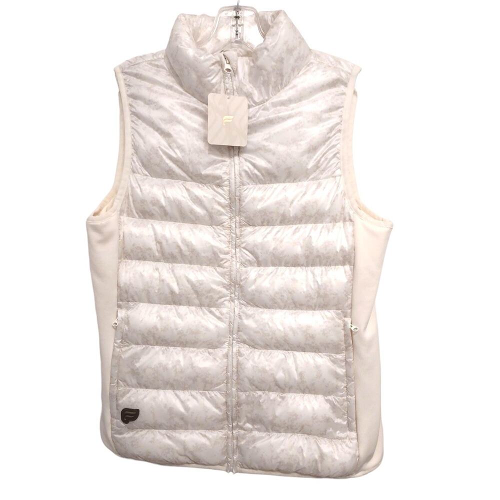 NEW! Fabletics Elliot Puffer Vest Women XS White Camo Sleeveless Full Zip $109